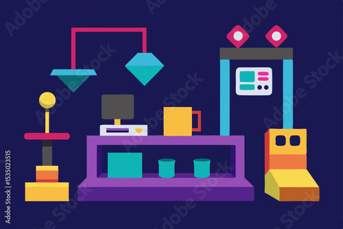 Colorful Abstract Machine Geometric Shapes and Technology Design