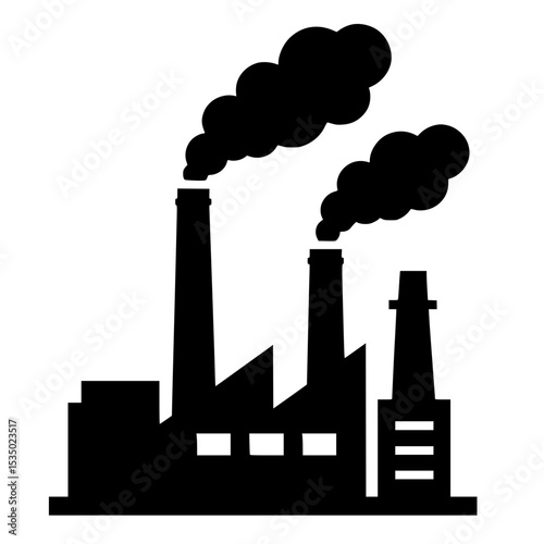 Industrial factory silhouette with smoking chimneys on white background  