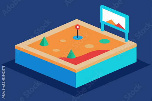 Isometric Illustration Navigating a Miniature Terrain Map