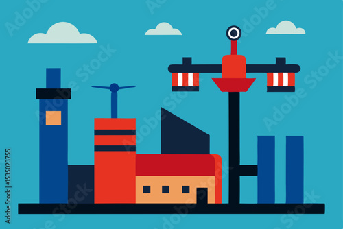 Futuristic Cityscape with Thrilling Amusement Park Ride A Vibrant Vector Illustration