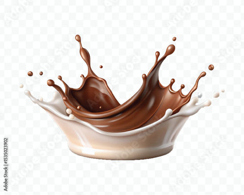 abstract 3d liquid chocolate and milk splash in different style Isolated white background
