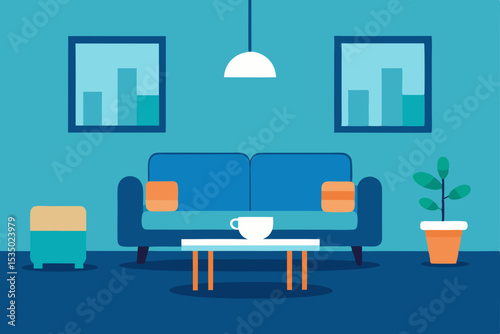 Modern Living Room Interior Design Cozy and Stylish Space with Blue Accents