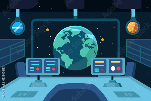 Earth Observation Space Station Control Room Monitoring Planet Earth