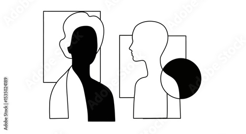 Dual Human Profiles in Minimalist Abstract Composition 