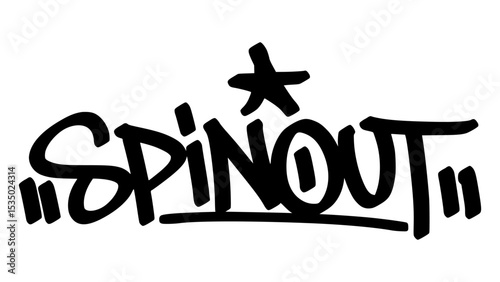 Vector graffiti tag of the phrase “spin out” in bold black street art style. Expressive and freestyle handstyle on transparent background. Perfect for urban and edgy visuals.
