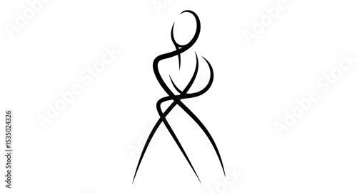 Elegant Minimalist Line Art of Human Form in Reflective Pose 
