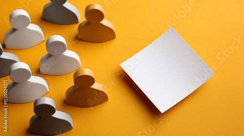 Vibrant Orange Background with Figurines and Blank Paper, Symbolizing Teamwork, Creativity, Collaboration, and Idea Generation in a Modern Workplace