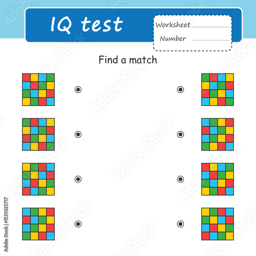 Game for preschool children. Printable sheet. Find identical squares. Development of attentiveness and color perception