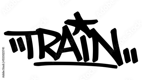 Vector graffiti tag of the word “train” in bold black street art style. Dynamic handstyle lettering on transparent background. Great for urban, fitness, or transportation themes.
