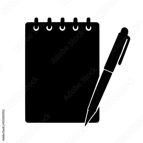Black notebook with spiral binding and pen beside it  