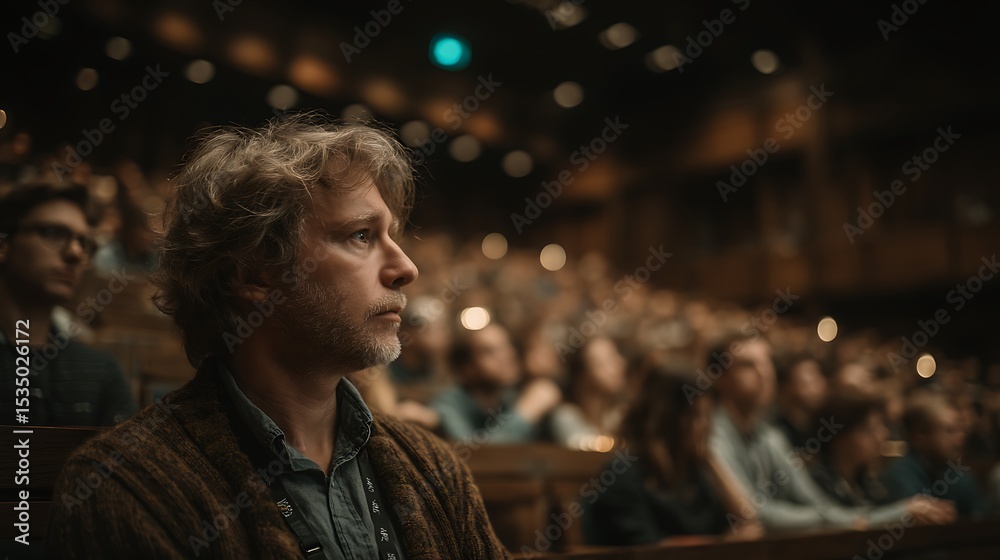 Fototapeta premium Man attends the lecture hall
