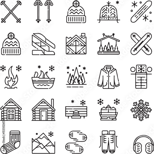 Winter sports and activities icon set