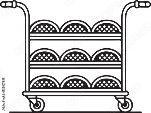Three tiered cart icon isolated on transparent background