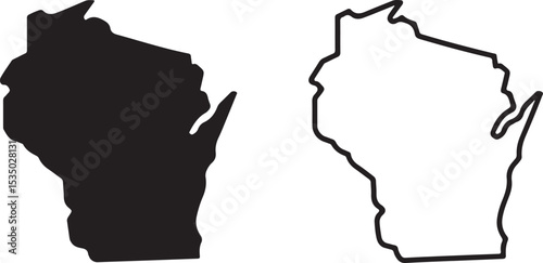 Wisconsin state map outline filled and empty isolated on transparent background