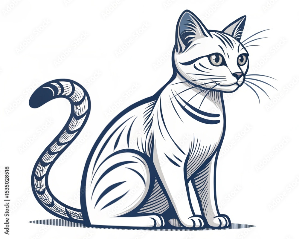Fototapeta premium Graceful vector illustration of a sitting cat in minimalist style with detailed line art
