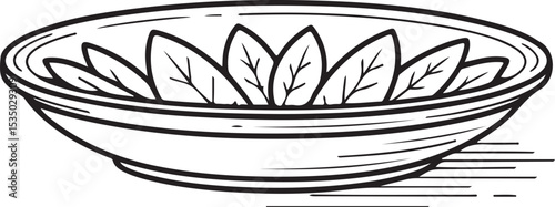 Hand drawn bowl of leaves isolated on transparent background