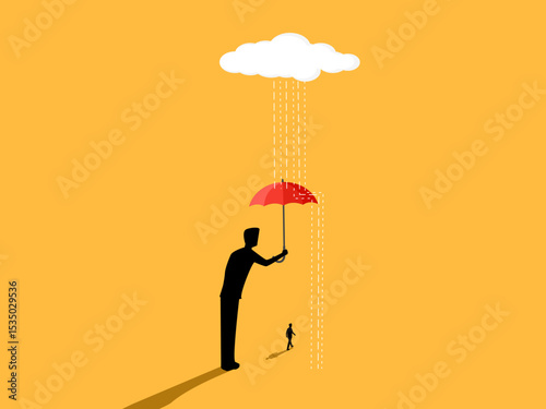 Businessman holding an umbrella to protect from the rain, allowing small businessmen to walk comfortably and safely