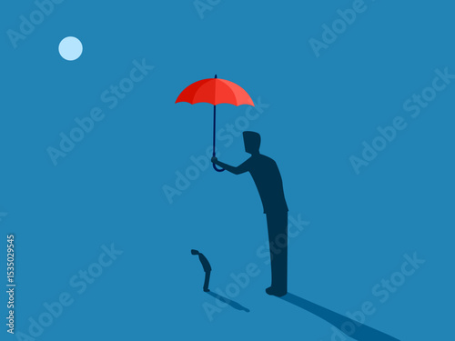 Big businessman holding an umbrella to protect a small businessman