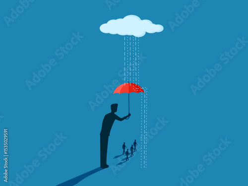 Insurance, Consultant holding an umbrella to protect the rain for a group of businessmen to move forward steadily
