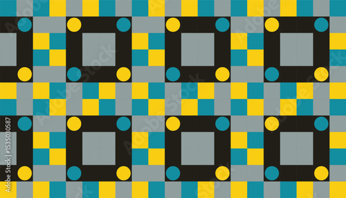 Pop-art inspired vector pattern with modular structure and rhythmic square alignment. Suitable for creative media, stationery, and home decor