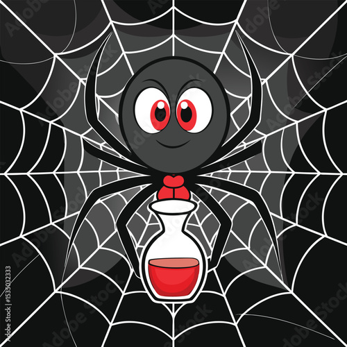 Cute Cartoon Black Spider Vector Illustration with Large Eyes and Expressive Style