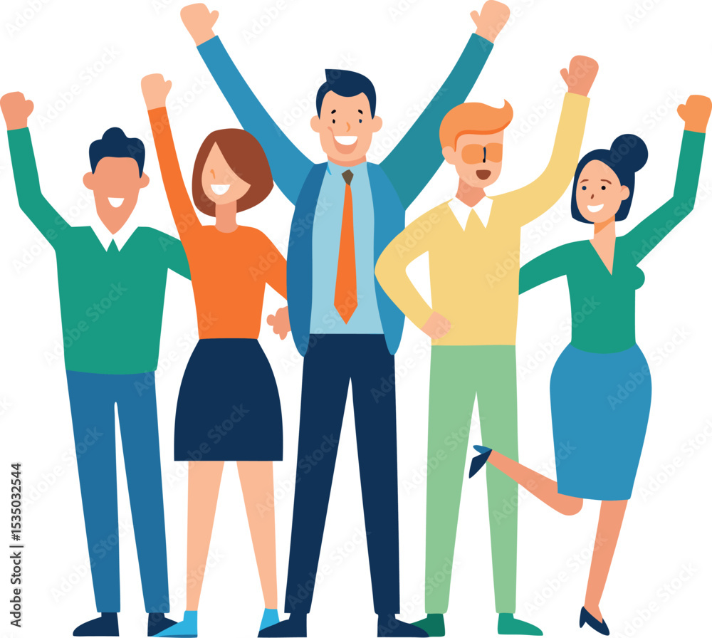 Fototapeta premium Office Team Rejoicing Together In A Flat Vector Style