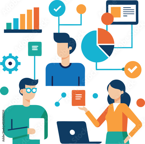 Office Employees Collaborating With Digital Tools And Data