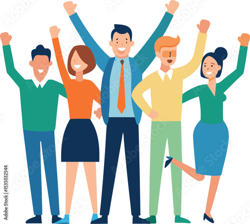 Office Team Rejoicing Together In A Flat Vector Style