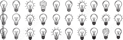 Light bulb vector illustration set idea concept energy saving lamp design drawing graphic collection isolated