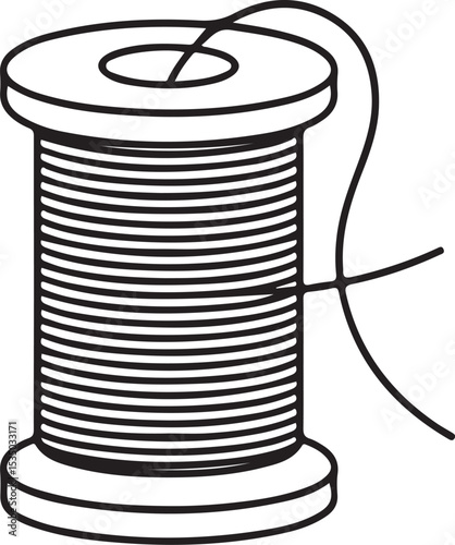 Thread spool icon line art isolated on transparent background
