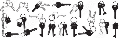 Collection of various keys vector illustration security access house car door lock unlock safety open