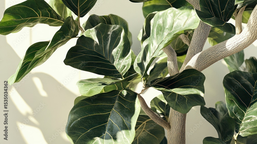 Naklejka premium Fiddle-leaf fig plant close-up