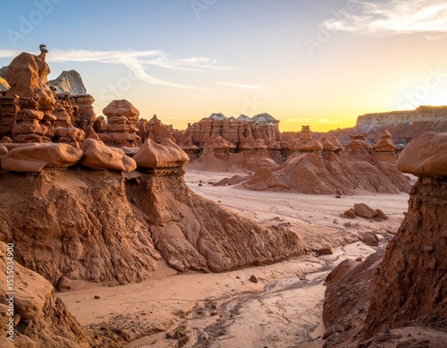 Goblin Valley State Park Utah Sunset over sandstone hoodoo formations Hoodoos