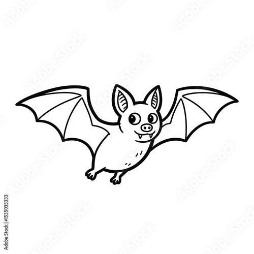 Cartoon Halloween bat with wings spread and smiling face for spooky designs