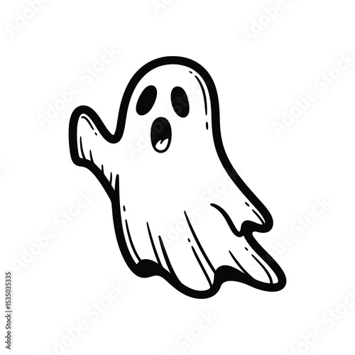 Cute cartoon ghost floating with surprised expression for Halloween design decoration