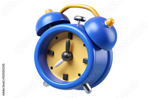 Blue Retro Alarm Clock 3 D Render Yellow Face vintage