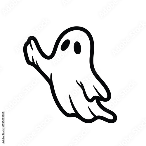 Cute cartoon ghost waving and floating for Halloween and spooky decoration