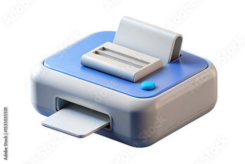 Compact 3 D Rendered Desktop Printer Icon Light Blue White