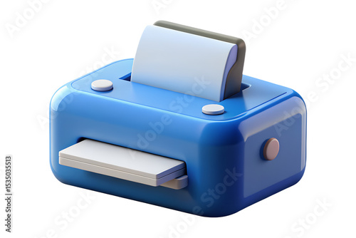 Compact Blue 3 D Rendered Desktop Printer Icon Light Gray Paper