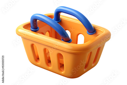 Empty Orange Plastic Shopping Basket Blue Handles 3 D Render