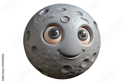Grey Moon Icon 3 D Render Crater Texture Smiling Face