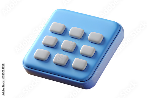 Light Blue 3 D Rendered Calculator Icon Nine Buttons