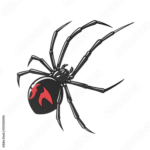 Black Widow Spider with Red Hourglass Mark - Detailed Cartoon Insect Vector for Halloween and Nature Themes