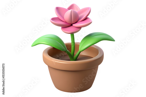 Pink Flower in Brown Pot 3 D Rendered Icon 3D render