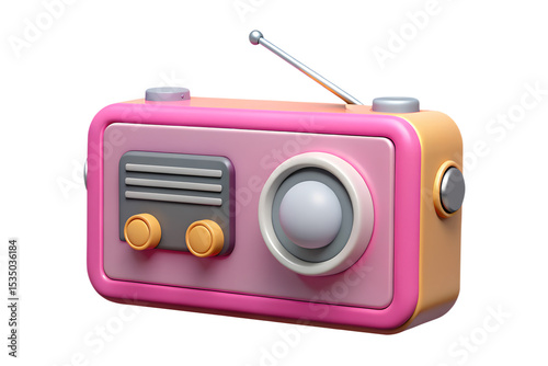 Pink Retro Style 3 D Rendered Portable Radio Icon retro radio