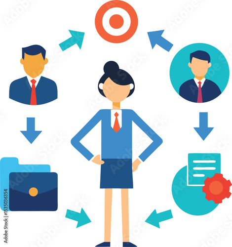 Flat Vector Of Business Professionals Managing Workflow