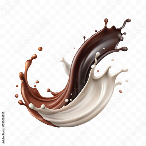abstract 3d liquid chocolate and milk splash in different style Isolated white background