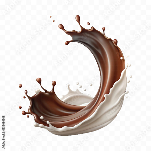 abstract 3d liquid chocolate and milk splash in different style Isolated white background