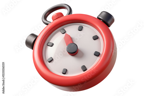 Red 3 D Rendered Stopwatch Icon White Face Black Markers