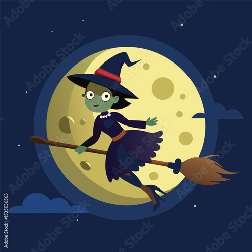 Cute Cartoon Red Headed Witch Illustration with Dog Halloween or Fantasy Theme